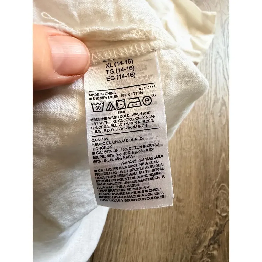 Old Navy Boys' White Linen Blend Button-Down Shirt XL
